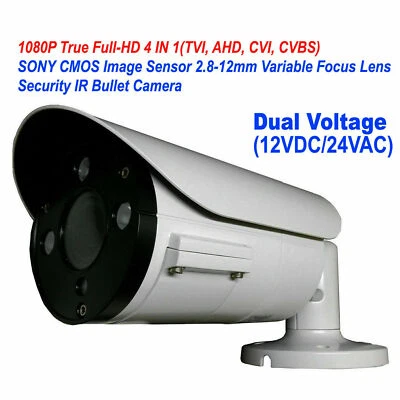 1080P Dual Voltage Security Bullet Camera White 2.8mm-12mm HD TVI CVI AHD CVBS - Image 1 of 4