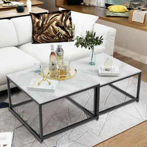 XXL Couchtisch Marmor Set Weiß 2er Set Satztisch Beistelltisch Wohnzimmer Tisch - Bild 1 von 9
