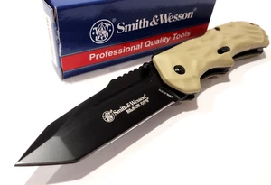 Smith & Wesson BLACK OPS Tan Spring Open Assisted Tactical Tanto Pocket Knife - Picture 1 of 6
