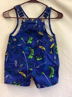 Just Friends vintage blue green fish overalls 100% cotton toddler boys girls 3T - Image 1 of 4