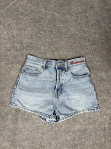Pacsun X Budweiser Denim Shorts Bottoms Women's Size 24 Blue Denim Logo - Picture 1 of 7