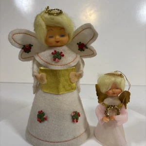 Vtg 1950s Angels Christmas Tree Topper White Lacey Gold Tinsel Blonde Made Japan - Picture 1 of 15