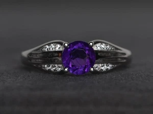 925 Sterling Silver Purple Amethyst Women Minimal Ring Duty Free - Picture 1 of 4