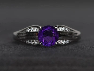 925 Sterling Silver Purple Amethyst Women Minimal Ring Duty Free - Image 1 of 4