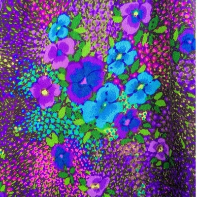 Vintage 1970's Handmade HAWAIIAN MAXI SKIRT ~ Neon Floral Fireworks Crepe Fabric - Image 1 of 4