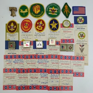 Vintage 1970s BSA Boy Scouts Merit Badge Patches, Belt Loops, and Award Cards - Picture 1 of 14
