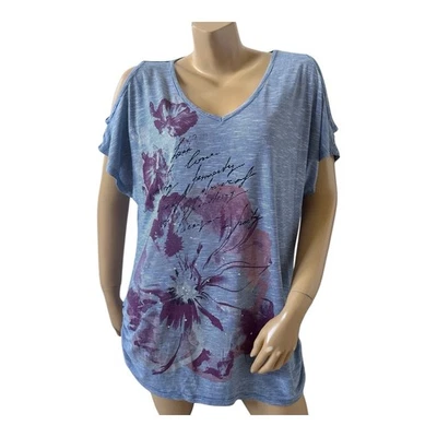 FADED GLORY Womens Size Large (12-14) Cold Shoulder Embellished Ruched Shirt - Image 1 of 4
