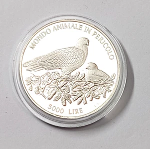 San Marino 5.000 Lire 1996 Silber PP 18g Ø32mm Roter Milan Bedrohte Tierwelt - Bild 1 von 2