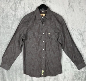 Larry Mahan Shirt Men's Medium Dark Brown Paisley Print Western Pearl Snap Down - Picture 1 of 24