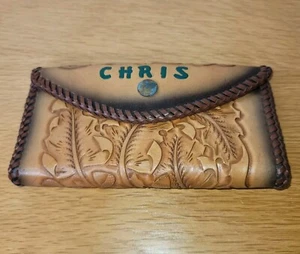Cartera sin asas vintage de cuero genuino con cordones con cordones chequera Western Boho - Imagen 1 de 6