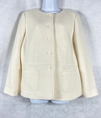 Chaqueta Talbots Mujer Petite 14P Marfil Blazer Mangas Largas Mezcla Lana Bolsillo Nueva Foto 1 de 4