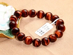 Top Natural Red Tiger Eye Gemstone Round Beads Women Men Bracelet 12mm AAAAA - Picture 1 of 6