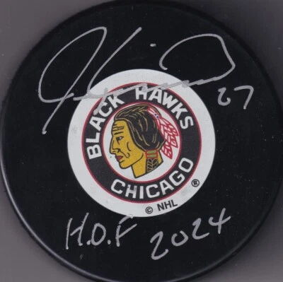BECKETT JEREMY ROENICK "HOF 2024" SIGNED CHICAGO BLACKHAWKS HOCKEY PUCK 1W805403 - Image 1 of 3