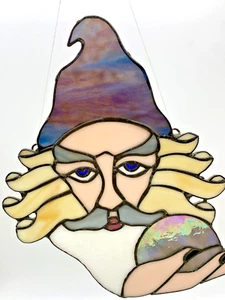WIZARD Blei Buntglas Sonnenfänger 10 in x 9,5 in Handarbeit Fensterdeko - Bild 1 von 12