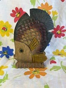 Vintage Hand Carved Wooden Ocean Reef Sun Fish Nautical Decor Beautiful Color - Picture 1 of 9