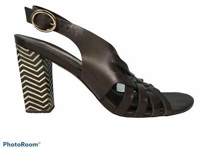 Diane von Furstenberg Mujer Eslinga Trasera Tacón Zig Zag Marrón Tejido 9.5M Cuero Foto 1 de 4