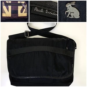 PAUL SMITH Men's Black Nylon with Leather Trims Flap Messenger Bag - Picture 1 of 12