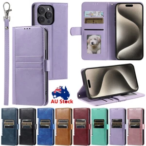For iPhone 16 15 14 13 12 11 Pro Max XR 8 7 Plus Leather Wallet Case Flip Cover - Picture 1 of 110