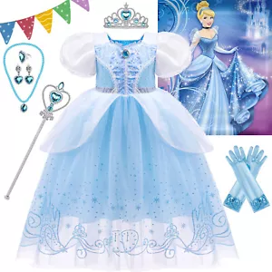 Girls Princess Lace Costume Cinderella Cosplay Fancy Dress up Kids Book Day Gift - Picture 1 of 15
