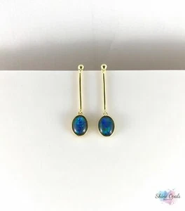Orecchini pendenti in argento sterling placcato oro 9x7mm con opale... - Foto 1 di 11