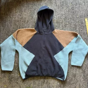 American Eagle Loose Fit Hoodie Deep Pile Fleece 1/4 Zip Colorblock Unisex M - Picture 1 of 9
