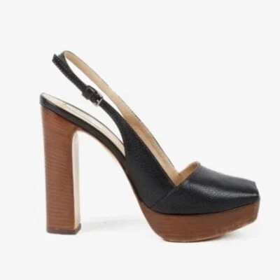 $740 MAX MARA Sandalias de plataforma de tacón alto de madera de cuero negro 39 8,5 9 Foto 1 de 4