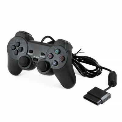 Black Wired Game Controller Dual Vibration Gamepad For PlayStation2 PS2 - Image 1 of 4