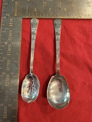 Olive & Sugar Spoons 1934 Chicago Worlds Fair Sterling Art Deco Watson (S520) - Image 1 of 4