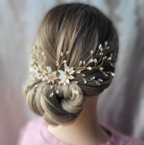 Braut Haarschmuck Hochzeit Haarkamm Brauthaarschmuck Brautkamm Haarspange gold - Bild 1 von 6