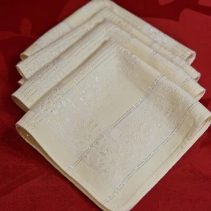 Vintage Napkins Serviettes Dining Pale yellow embossed silver coloured thread - Picture 1 of 8