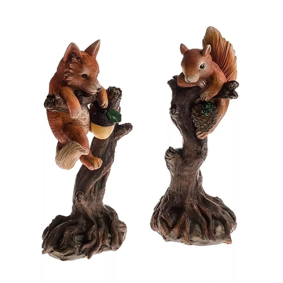 Woodland Squirrel & Fox Figurines Decorative Resin Statues (25x10x30cm) - Image 1 of 1