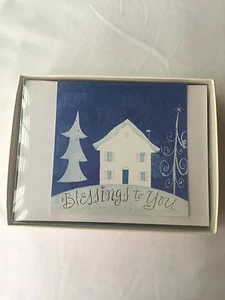 Hallmark Blue Silver Metallic Xmas Scene With 18 Cards 19 Envelopes - Picture 1 of 4