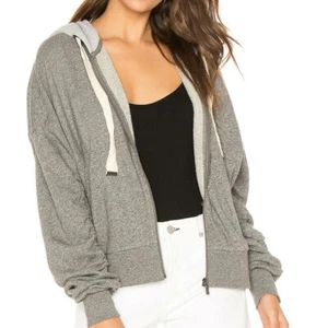 $ 128 NEU MIT ETIKETT SPLENDID Gr.XS BARRE ACTIVE GERAFFTER REISSVERSCHLUSS FRENCH TERRY HOODIE MELIERT GRAU - Bild 1 von 7