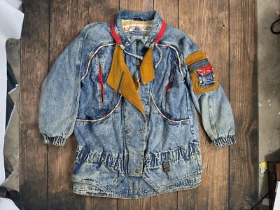 Abrigo Current Seen Adulto L Denim Lavado Ácido De Colección Años 80 Forrado Azteca Para Mujer Largo Foto 1 de 4