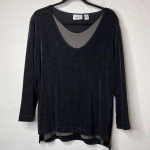 Chico’s Travelers Layered Look Blouse Size 2 3/4 Sleeve Made In USA Normcore - Picture 1 of 5