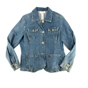 Giacca jeans denim donna vintage Y2K stile blazer bottoni Sag Harbor Petite L - Foto 1 di 5