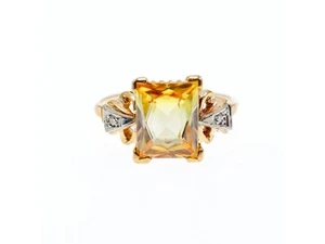 10K YELLOW GOLD YELLOW TOPAZ & DIAMONDS RING SIZE 9.75 - Picture 1 of 13