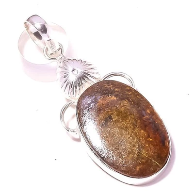 Colgante de piedras preciosas de jaspe de bronce hecho a mano regalo de aniversario joyería 2,1" regalo i59 Foto 1 de 4