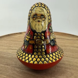 Handbemalte russische Wackelglocke Santa Ded Moroz Figur signiert Russland Volkskunst - Bild 1 von 8