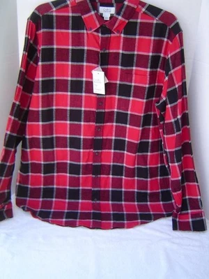 NEW MENS CROFT & BARROW BIG&TALL RED AND BLACK PLAID FLANNEL SHIRT 2XB - Image 1 of 4