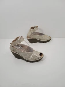 Fly London Yala  Metallic Silver Wedge Strappy Sandal Women Size 36 US 5.5-6 - Picture 1 of 7