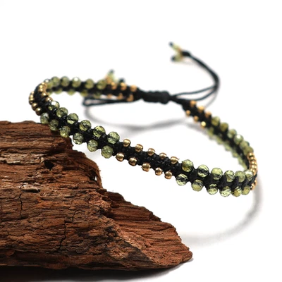 Hand Braided Natural Peridot Gem 3MM Faceted Beads Exquisite Crystal Bracelet - Image 1 of 4