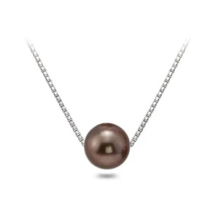 8.5mm Chocolate Floating Shell Pearl Pendant Necklace 18" Sterling Silver Chain - Picture 1 of 6