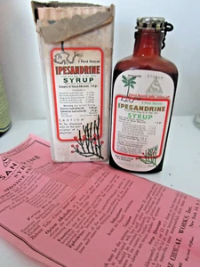 SANDOZ IPESANDRINE SYRUP AMBER GLASS BOTTLE DRUG STORE Narcotic Apothecary - Picture 1 of 9