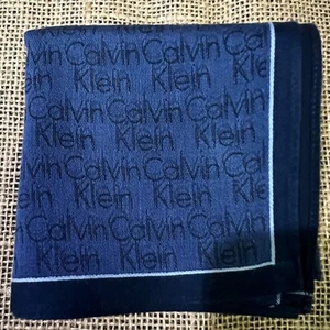 MEN HANDKERCHIEF ART BRAND ALPHABETS CLASSIC VTG BLUE COTTON POCKET SQUARE 18" - Picture 1 of 4