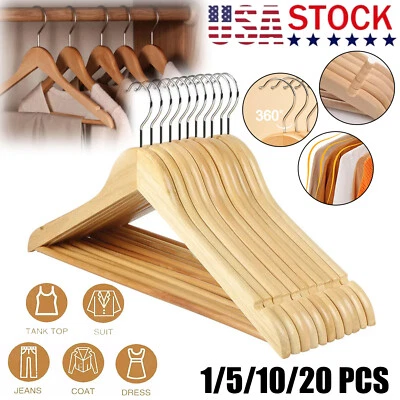 Paquete de perchas de madera 5/10/20 perchas de traje acabado natural premium utopía hogar Foto 1 de 4