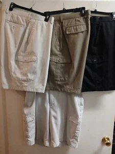 4 Pair Island Republic Men's Black Cargo Shorts Size 38 Seal Seams 6 pockets - Picture 1 of 9