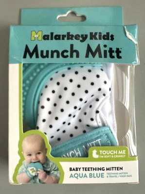 Malarkey Kids Munch Mitt - Aqua Blue Polka Dot, Pre-Owned - Image 1 of 2