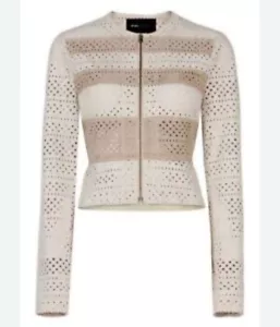 BCBGMaxAzria Dollce Womens XS Color-Blocked Perforated Suede Peplum Jacket Zip - Picture 1 of 9