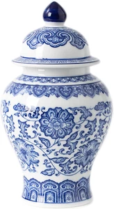 Blue and White Ginger Jar, Ceramic Chinoiserie Decorative Jars for Home, Office, - Picture 1 of 9